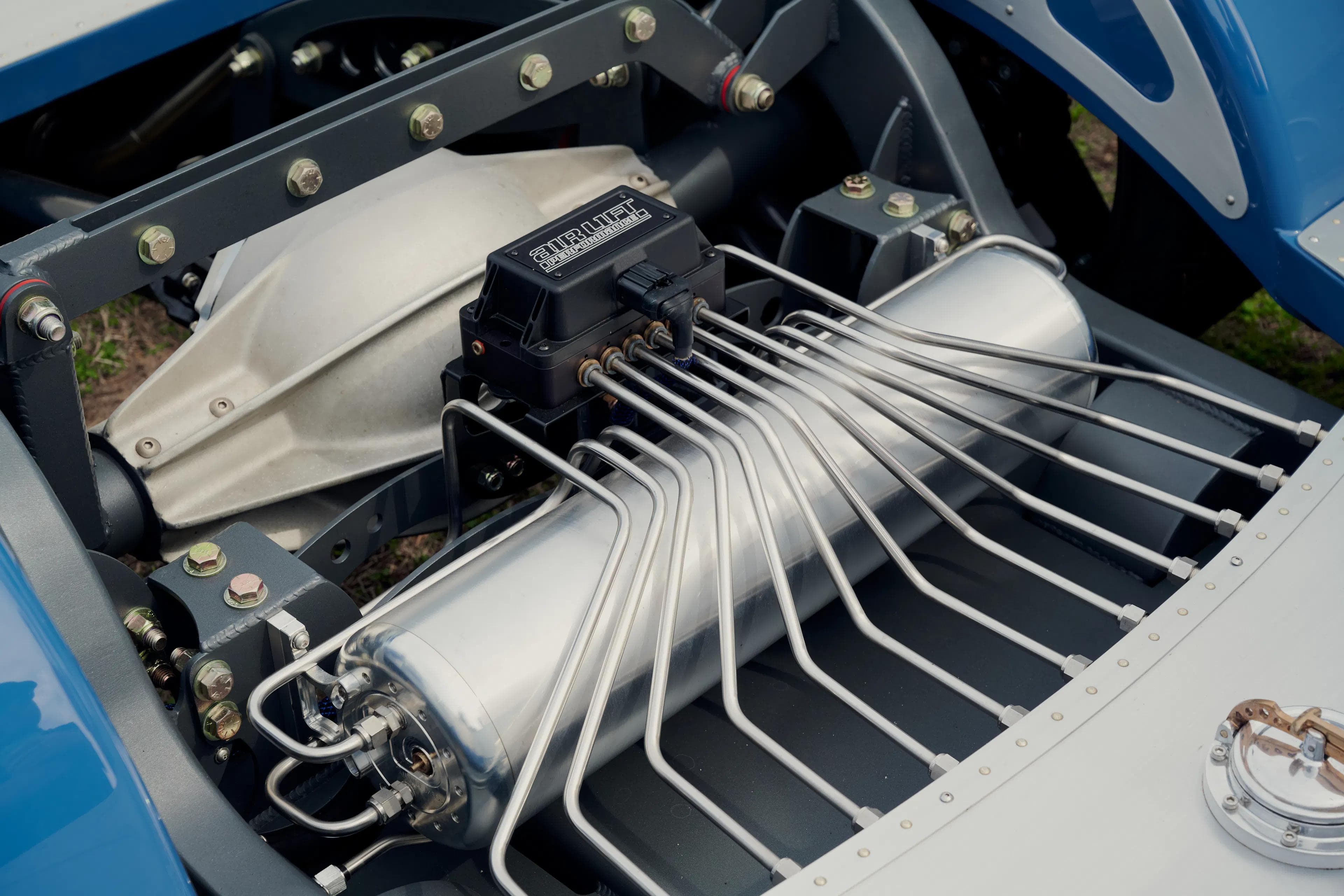 Air Lift Performance air suspension lines and tank installed on a custom chassis