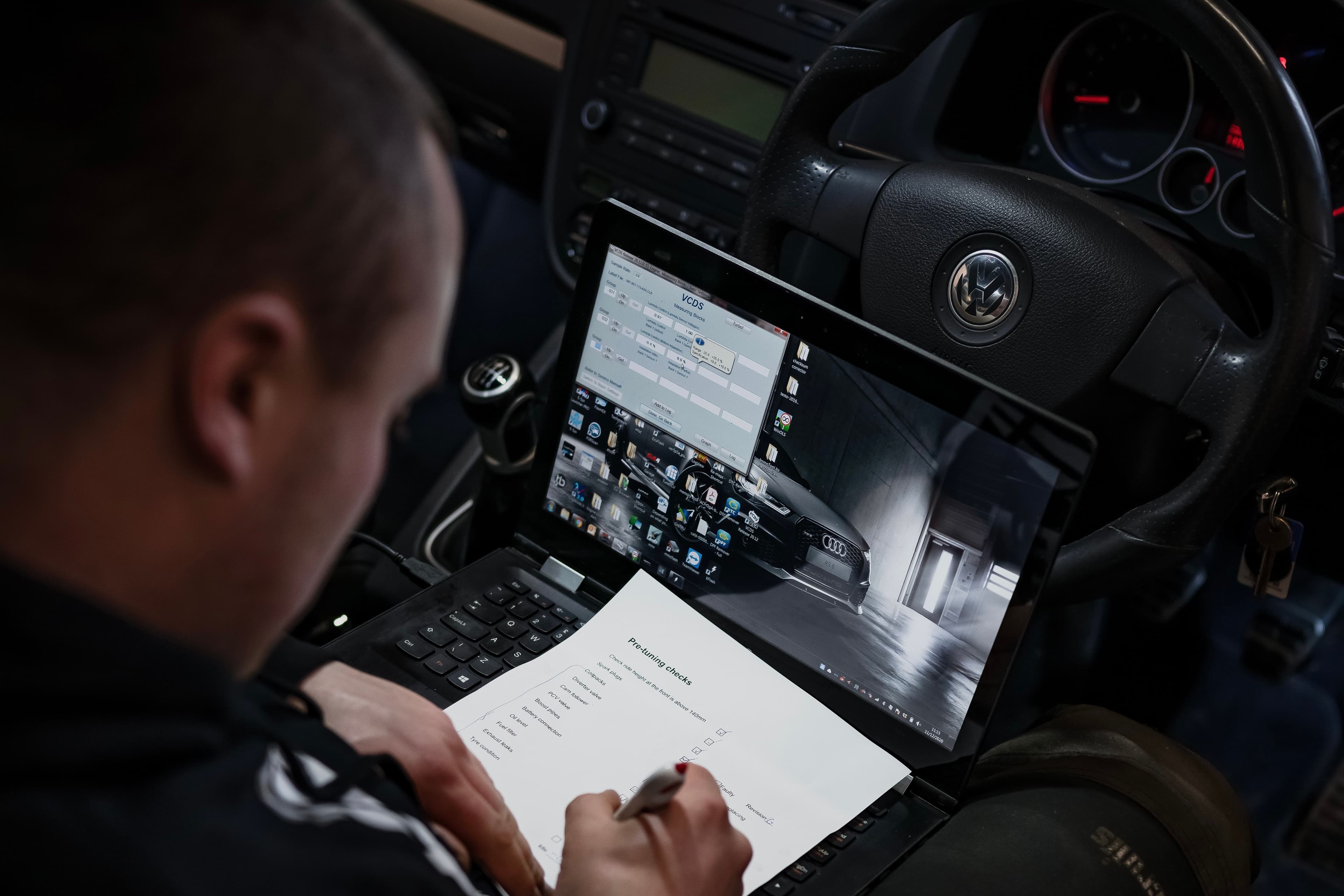 Volkswagen Golf GTI undergoing professional engine tuning and dyno testing at JBM Performance by owner Joe Burgess.